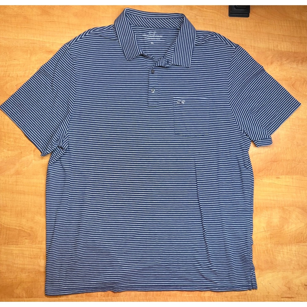 Vineyard Vines Edgartown Polo Shirt Mens XL Navy Blue White Striped Pima Cotton